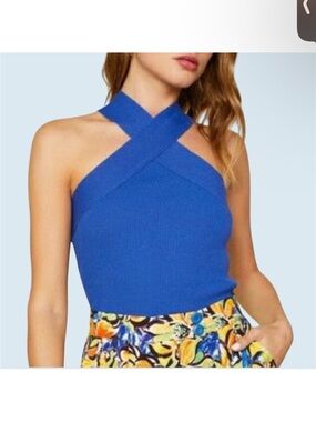 House of Harlow 1960 Cobalt Cross-Neck Ribbed Tank